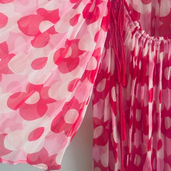 Anthropologie Antik Batik Sheer Floral Vibrant Red Poppy Print Juicy Tunic Top - Picture 7 of 16